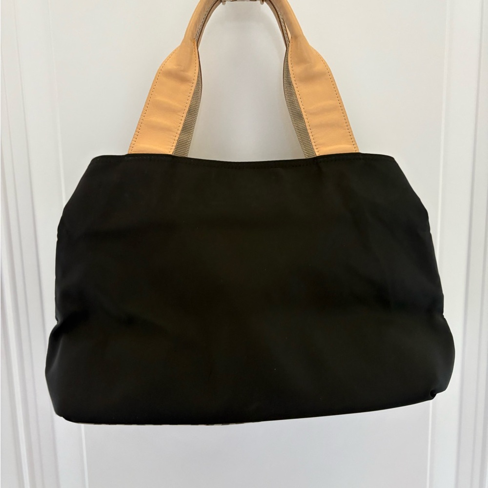 Burberry Black Canvas Tote/ Tan Leather Handles with Nova Check Bottom/Interior - Picture 6 of 16